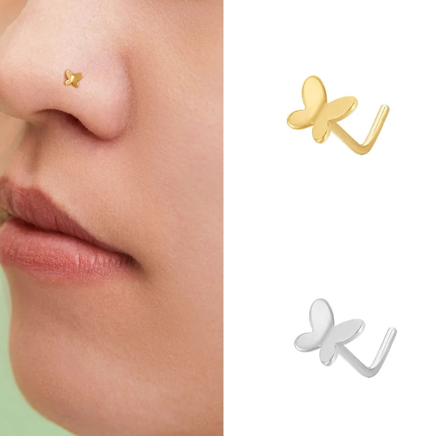 Discover the Elegance of the Butterfly Design 925 Sterling Silver Mini Simple Piercing Nose Stud