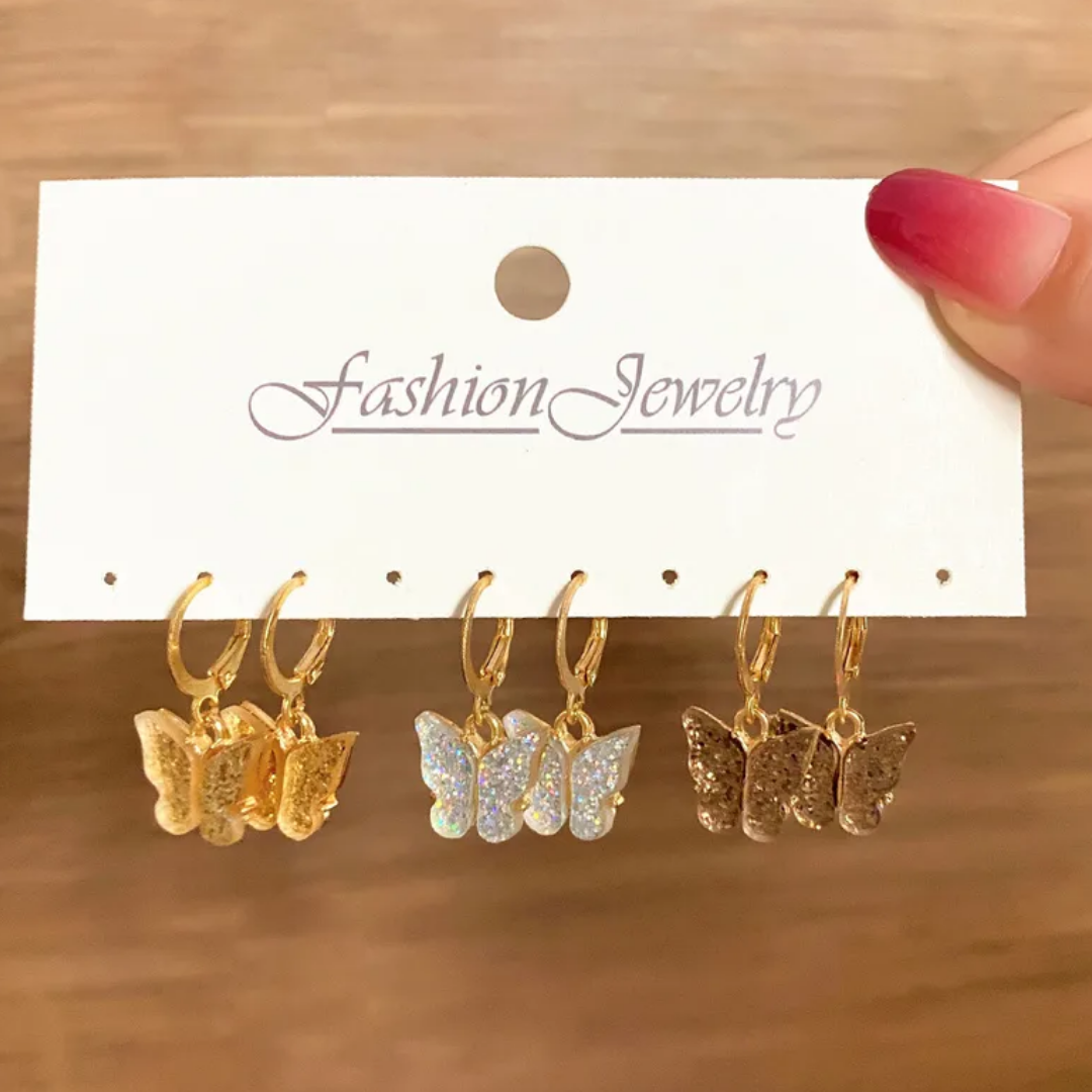 flavouredlove 3 pairs Fashion Butterfly Alloy Artificial Drop Earrings - FLA1067
