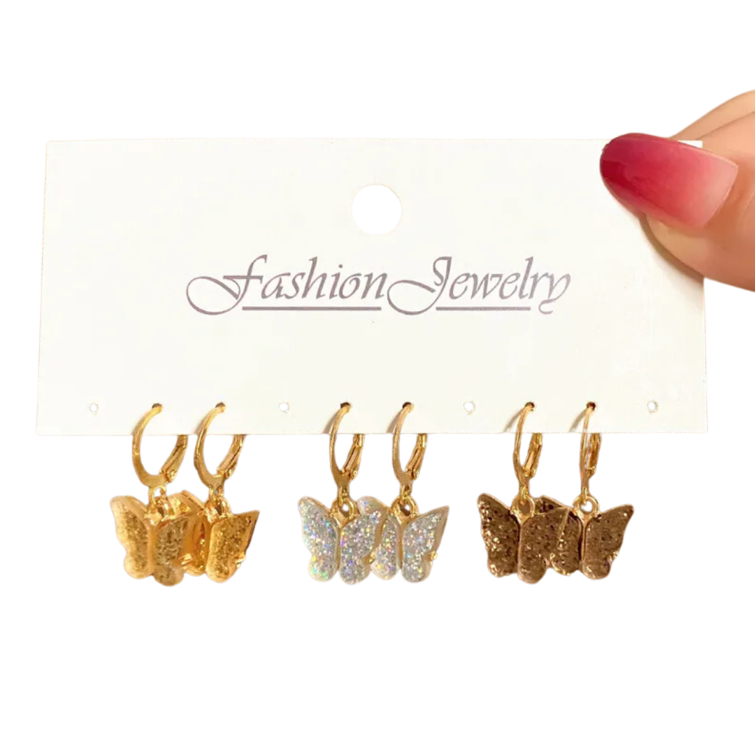 flavouredlove 3 pairs Fashion Butterfly Alloy Artificial Drop Earrings - FLA1067
