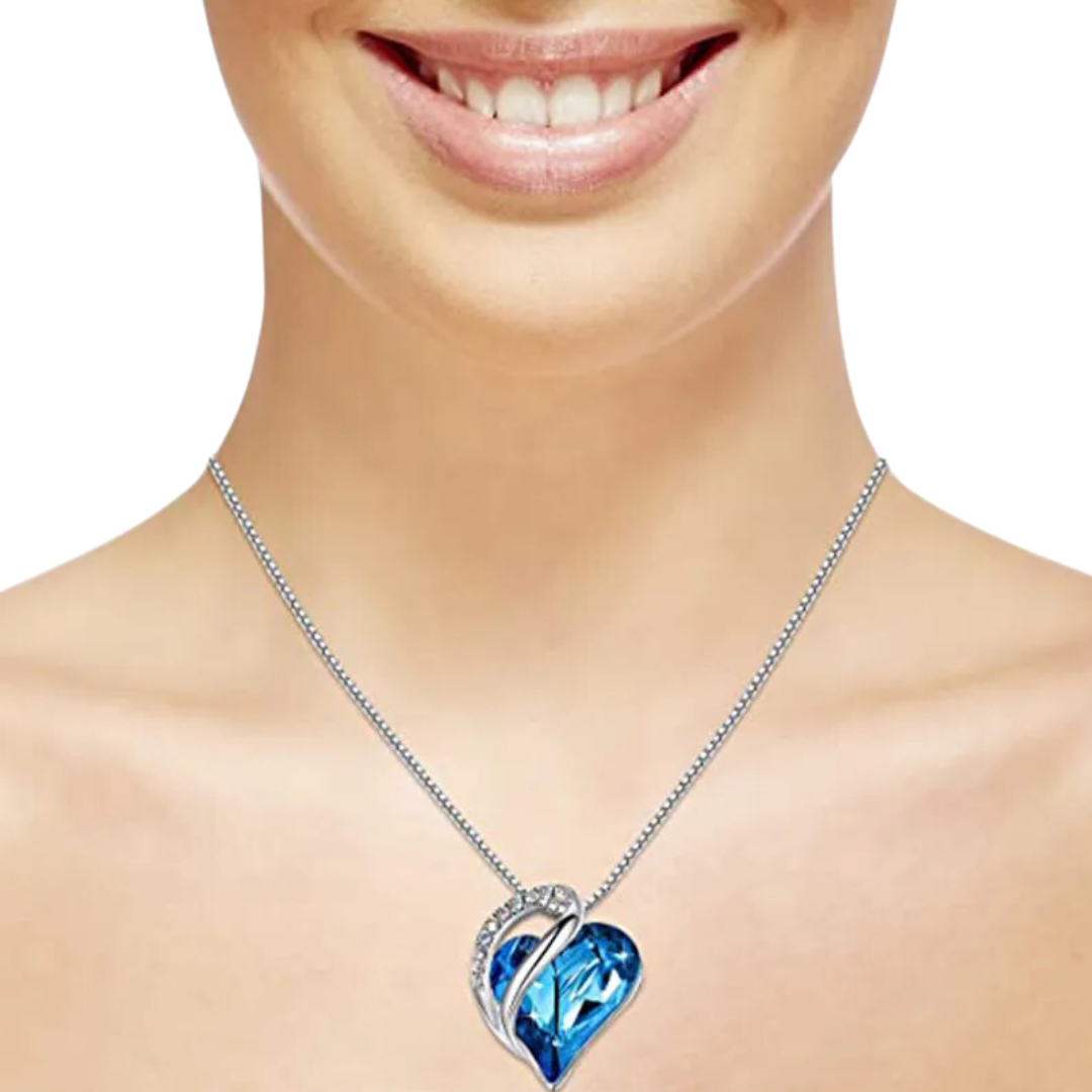 flavouredlove blue Alloy Crystal Rhinestone Heart Shape Pendant Necklace for women and men - FLA1075