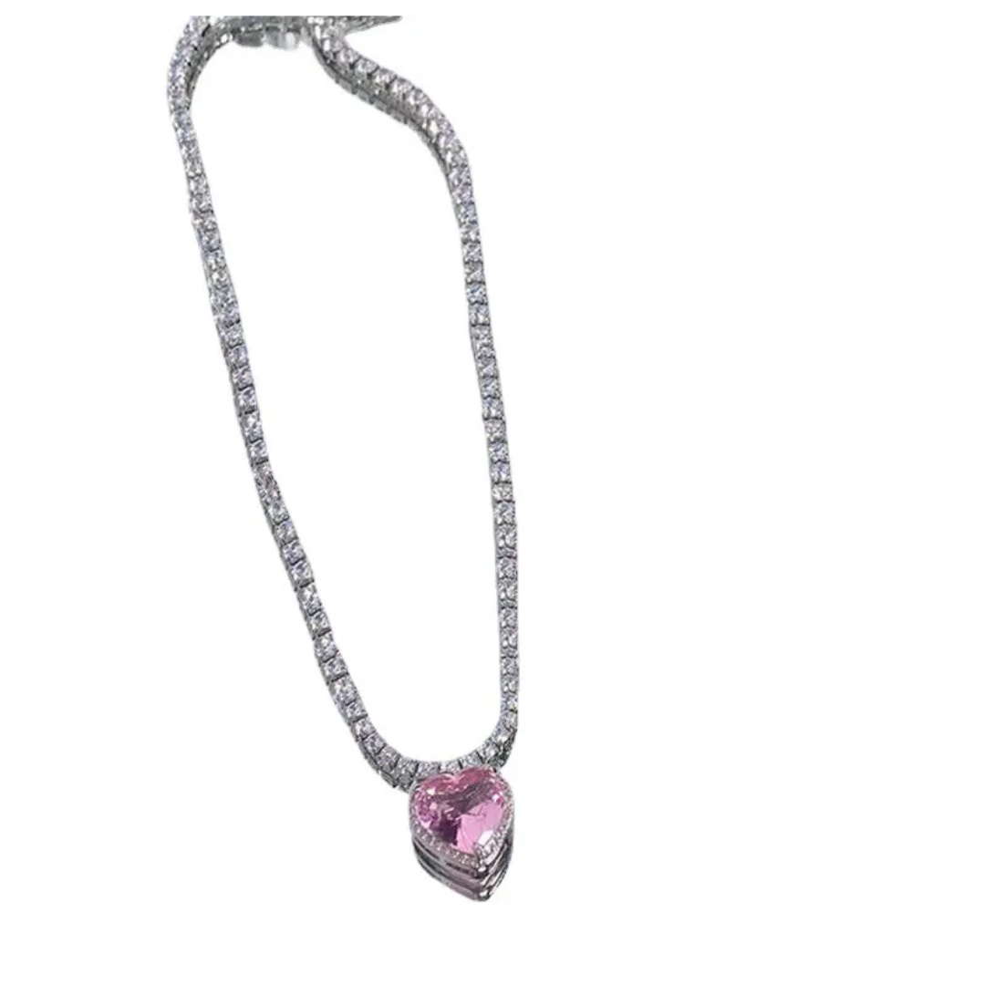 flavouredlove pink Sweet Heart Shape Alloy Inlay Zircon Women's Pendant Necklace - FLA1076