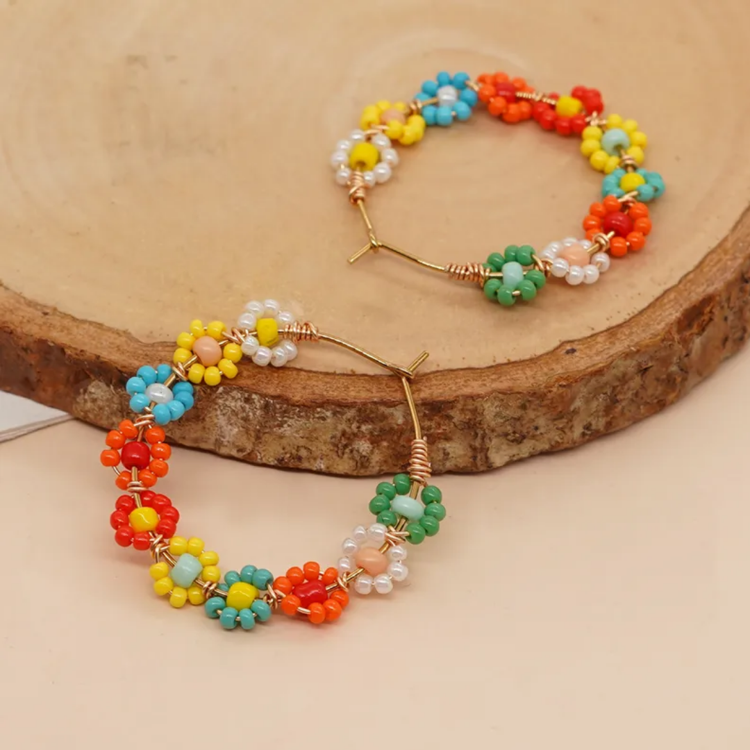 flavouredlove 1 Pair Vacation Simple Style Colorful Block Beaded Seed Bead Earrings - FLA1078