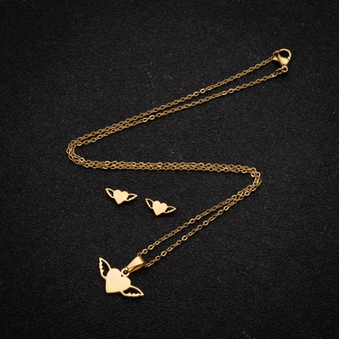 flavouredlove Jewelry Simple Style Heart Shape 201 Stainless Steel Plating Jewelry Set - FLA1104