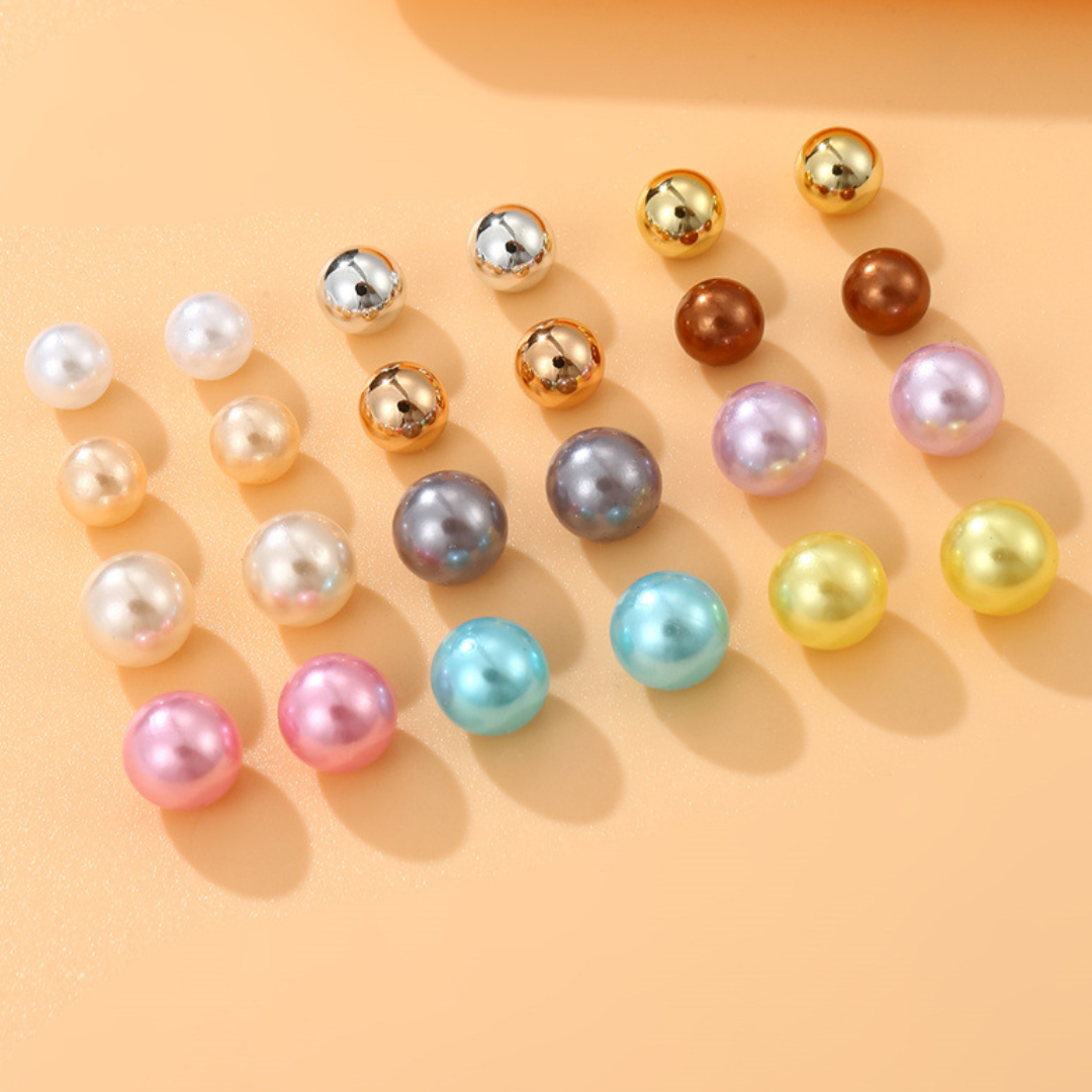 flavouredlove 12 pairs Sweet Geometric Solid Color Stoving Varnish Imitation Pearl Ear Studs - FLA1053
