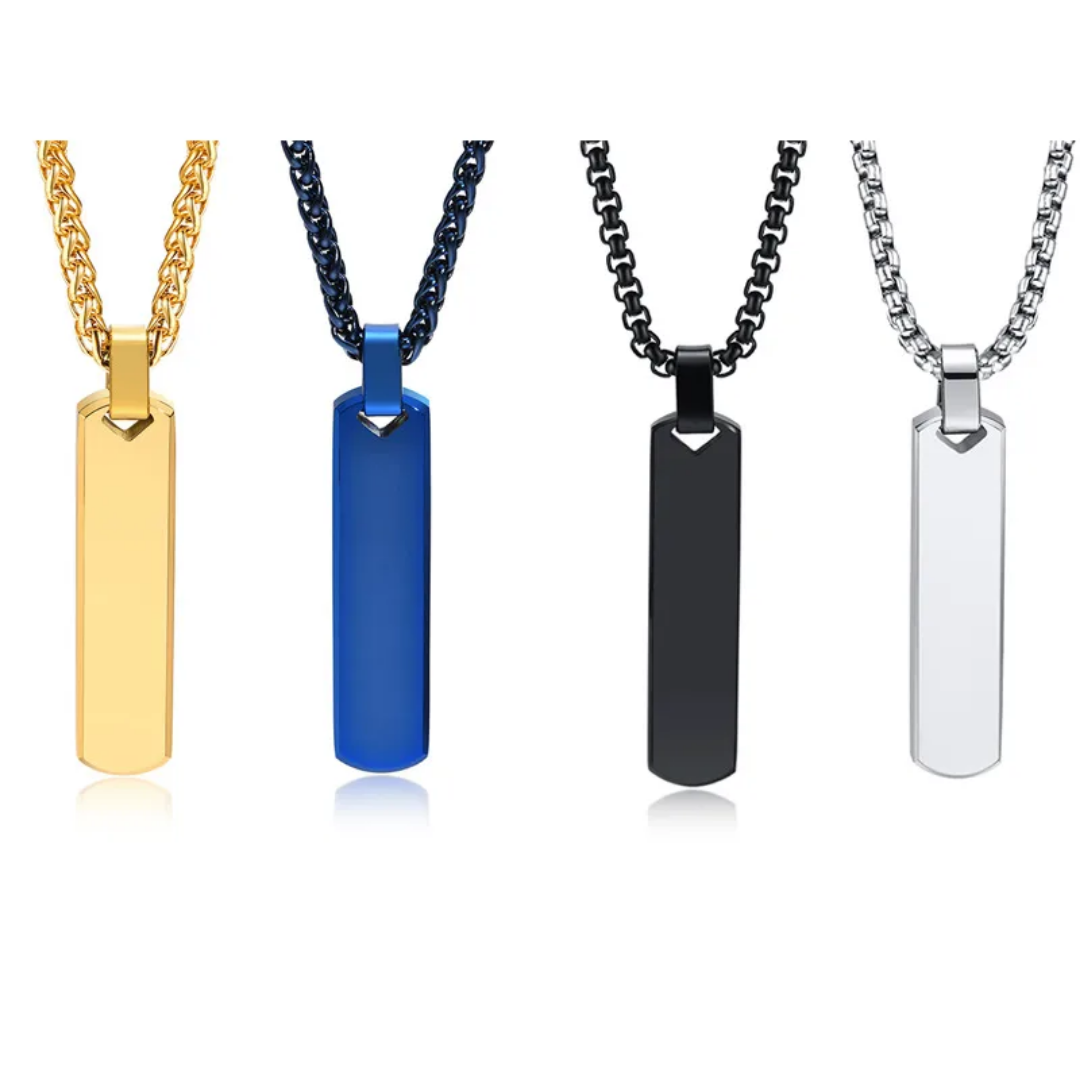 flavouredlove Customized / Personalized Hip-hop Rectangle Stainless Steel Men's Pendant Necklace - Black - FLA1029