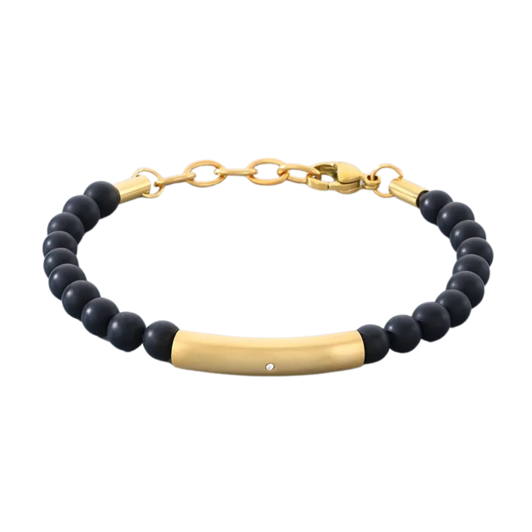 flavouredlove Customized / Personalized Retro Handmade Creative Stainless Steel Elbow Adjustable Couple Beaded Bracelet - Gold Color - FLA1009
