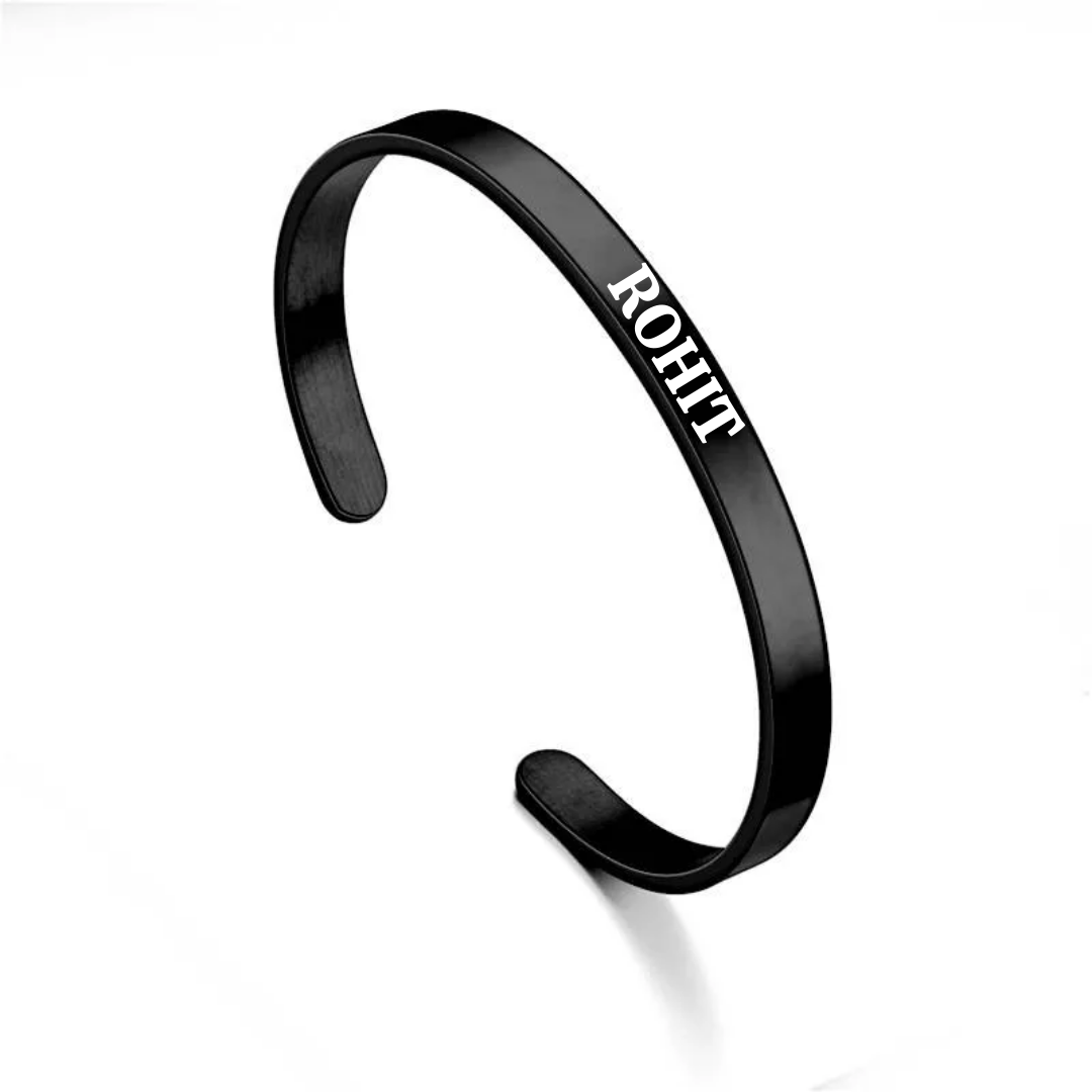 flavouredlove Customized / Personalized 6mm Stainless Steel C Bracelet Titanium Steel Opening Adjustable Bracelet - Black Color - FLA1013