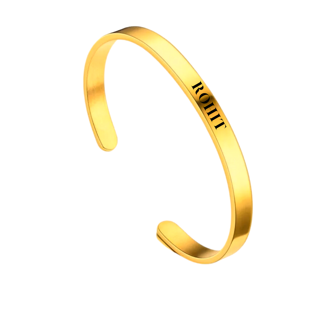 flavouredlove Customized / Personalized 6mm Stainless Steel C Bracelet Titanium Steel Opening Adjustable Bracelet - Gold Color - FLA1014