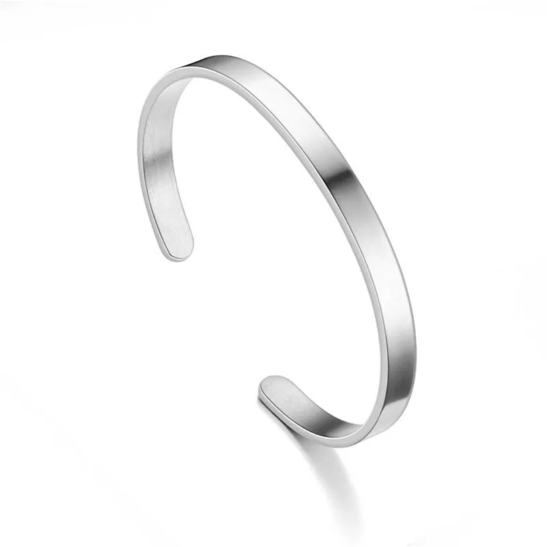 flavouredlove Customized / Personalized 6mm Stainless Steel C Bracelet Titanium Steel Opening Adjustable Bracelet - Silver Color- FLA1015