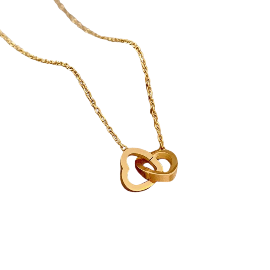 flavouredlove Simple Style Double Heart Shape Stainless Steel 18K Gold Plated Pendant Necklace - Gold Color - FLA1024