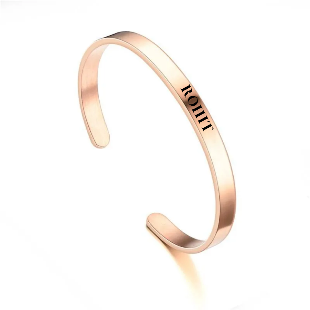 flavouredlove Customized / Personalized 6mm Stainless Steel C Bracelet Titanium Steel Opening Adjustable Bracelet - Rose Gold - FLA1049