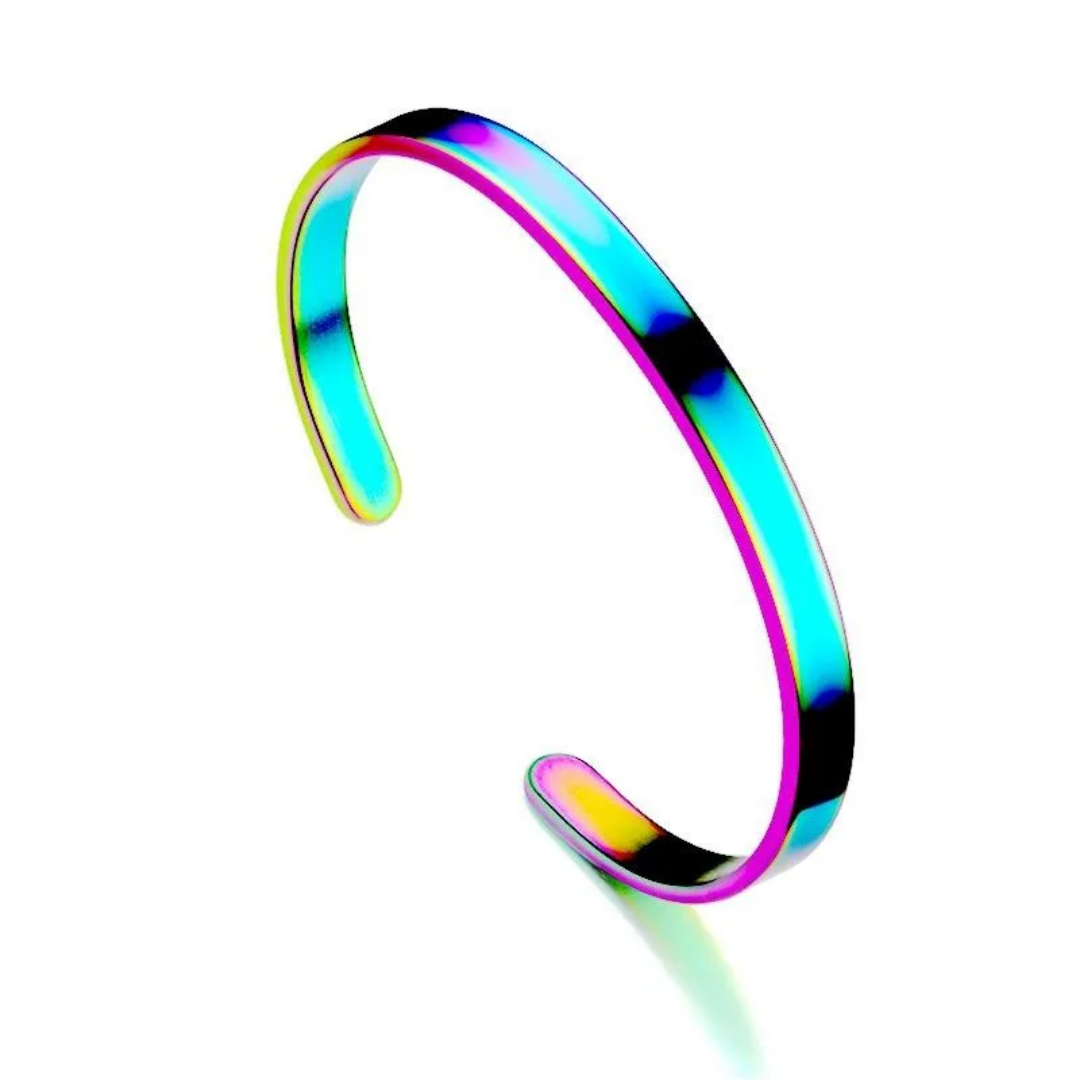 flavouredlove Customized / Personalized 6mm Stainless Steel C Bracelet Titanium Steel Opening Adjustable Bracelet - Rainbow Color - FLA1050