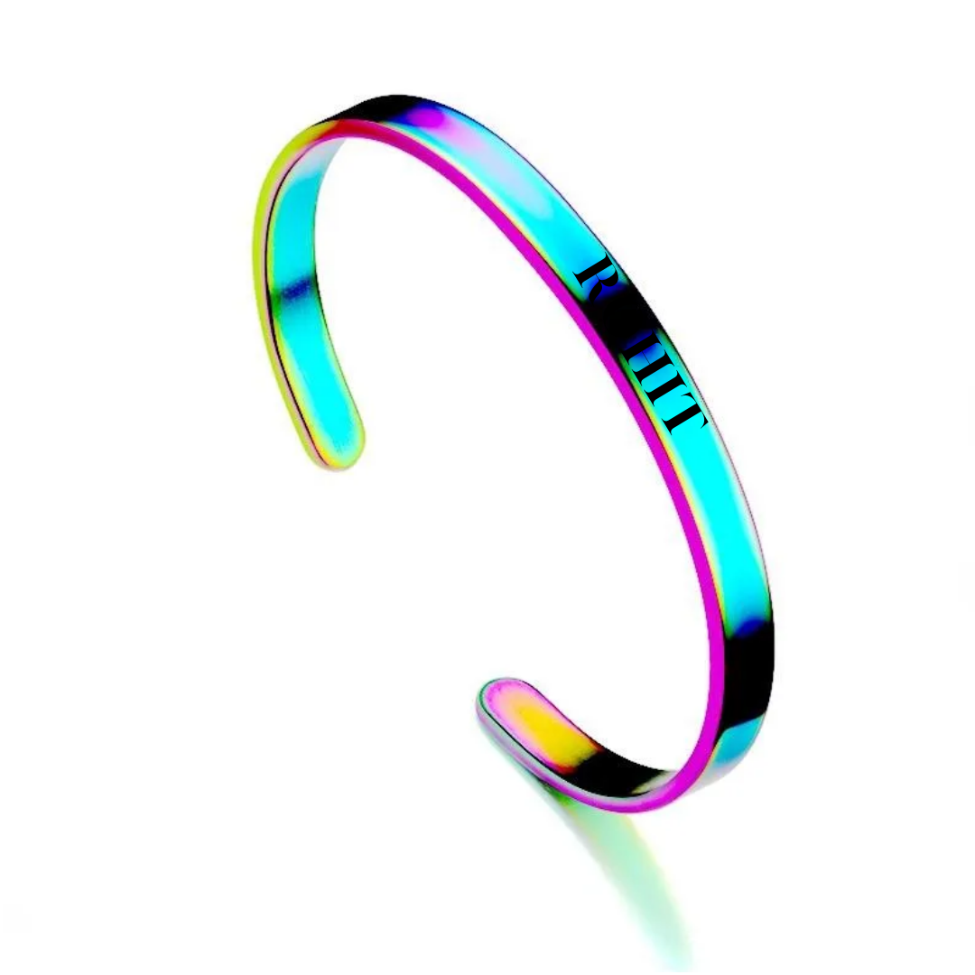 flavouredlove Customized / Personalized 6mm Stainless Steel C Bracelet Titanium Steel Opening Adjustable Bracelet - Rainbow Color - FLA1050
