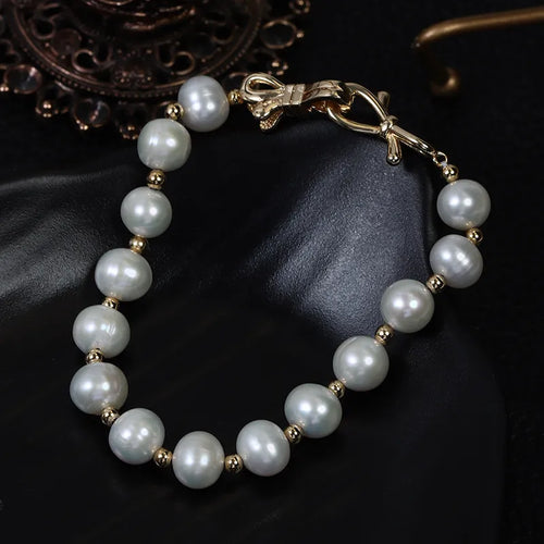Simple Style Freshwater Pearl Bracelet with 7-8mm Natural White Baroque Pearls and Copper Metal