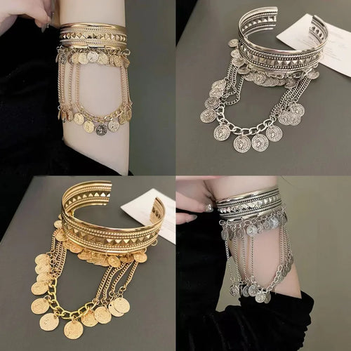 Retro Luxurious Round Titanium Steel Tassel Women's arm bracelet