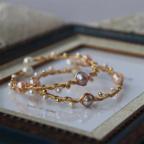 Exquisite Freshwater Pearl Bracelet Jewelry Copper Wire Wound Handmade Vintage Style Bracelet From Luxury Store Pearl Bracelets