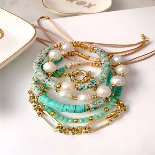 fashion mosaic natural freshwater pearl copper plating bracelets 1 piece