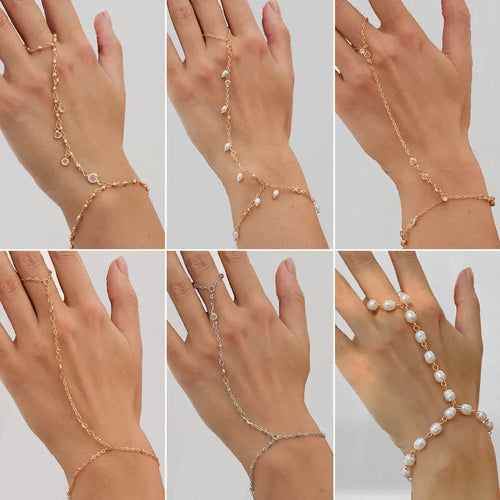 Fairy Style Elegant Commute Round Artificial Crystal Artificial Pearl Alloy Handmade Chain Slip-on Mittens Bracelets Wholesale