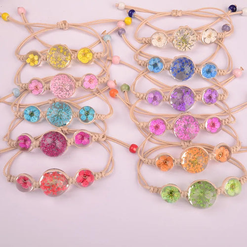 Jingdezhen Simple Hand Woven Ceramic Flower Bracelet For Women Handmade Dry Flower Jewelry Countryside Style Floral Design