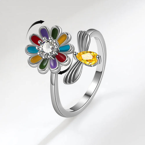 ig style casual flower bee copper enamel plating inlay zircon open rings