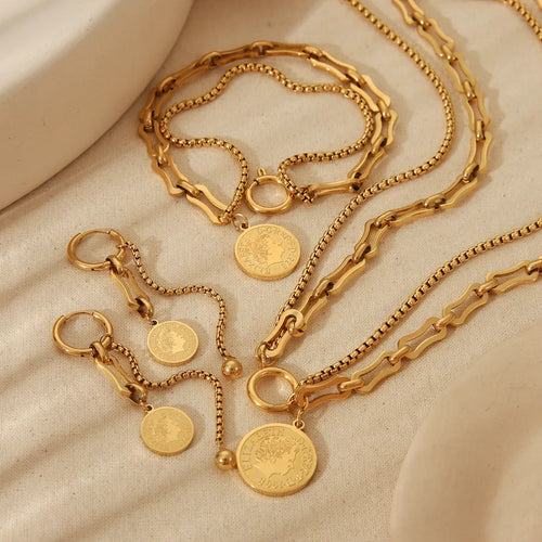 Wholesale Jewelry Simple Style Human Solid Color 304 Stainless Steel 18K Gold Plated Jewelry Set