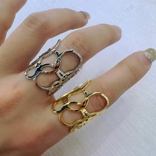 Geometric Open Rings for Women in Copper with 18K Real Gold Electroplated Water Plating and 0.03µm Thickness