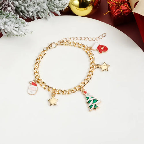 Creative Colorful Ribbon Bracelet Women's New Year Gift Original Design Geometric Pattern Christmas Bell And Plated Craft