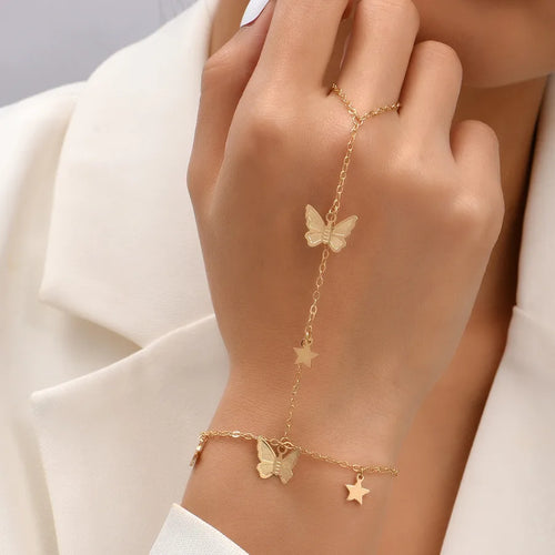 fashion geometric alloy sequin chain ring hoop bracelet