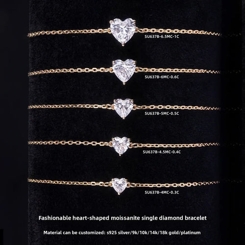 0.3ct Moissanite Heart Shape Bracelet for Women in 925 Sterling Silver with Colorless DEF Diamonds