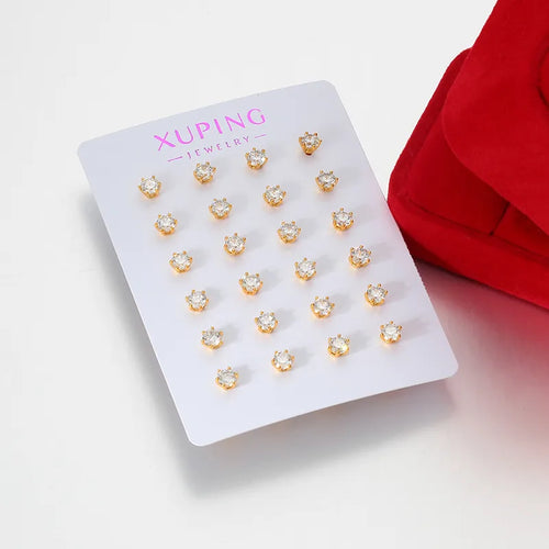 XUPING Geometric Stud Earrings for Women in 18K Real Gold Plated Copper Alloy with Hypoallergenic Zirconia Inlay