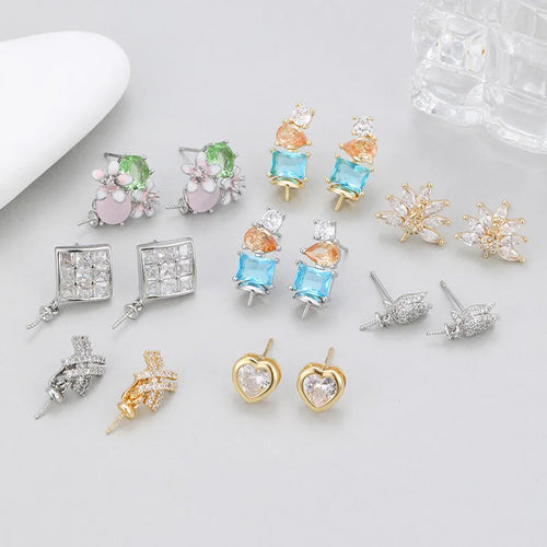 Asymmetrical Geometric Earrings for Women with 925 Sterling Silver Posts, Electroplated Copper and Zircon Inlay