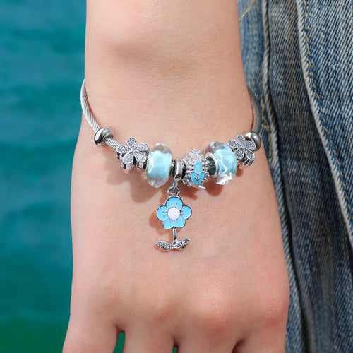 Sweet Flowers Waterproof Non Tarnish Silver Plated Iron Bracelet for Women with Resin Inlay