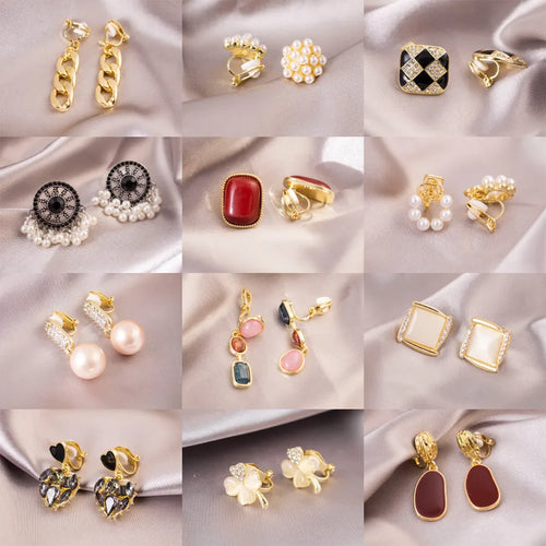 Versatile Elegant Triangle Clip-On Earrings For Women No Piercing Required Fashionable Geometric Design Luxury Sensation
