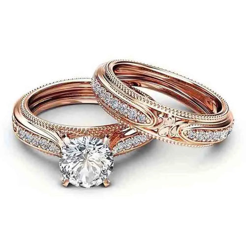 Elegant Geometric Patterned Wedding Rings Set For Women Fashionable Engagement Jewelry Copper Material Round And Ring Shaped