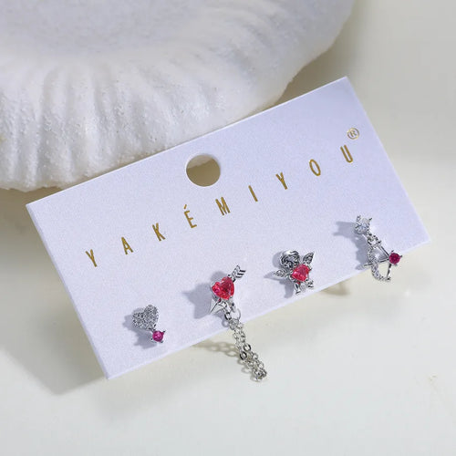 Angel Inlay Ear Cartilage Rings & Studs 1 Set in Copper with White K Plated 0.03µm Featuring Zircon