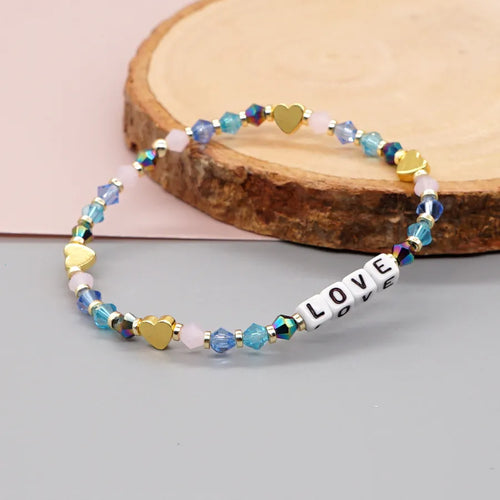 Letter Pattern Beading Bracelet for Women with Elastic String Beaded Chain Featuring Artificial Crystal