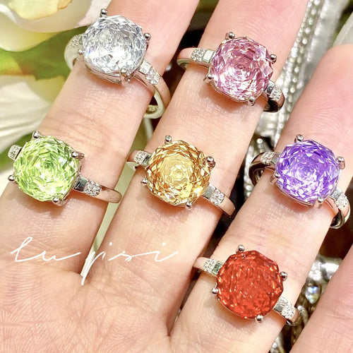 Elegant Rose Cut Diamond Ring High Carbon Pink Diamond Geometric Pattern Vintage Style Women's Ring Fashionable All-Match Accessory