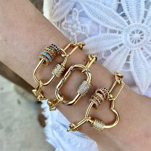 Basic Retro Circle Square Heart Shape Brass Paperclip Chain Bracelets In Bulk