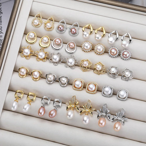 Simple Style Freshwater Pearl Stud Earrings for Women with 5-6mm Button Pearls