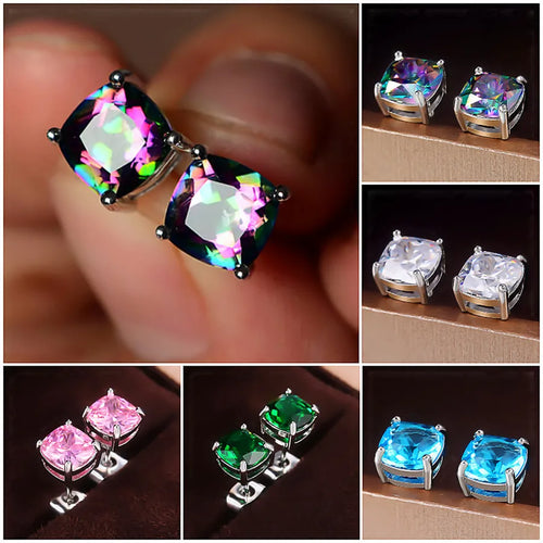 fashion square zircon geometric copper earrings wholesale