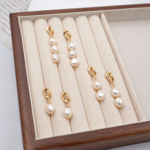 Freshwater Pearl Copper Gold Plated Vintage Style Simple Style Plating Inlay Geometric Freshwater Pearl Drop Earrings