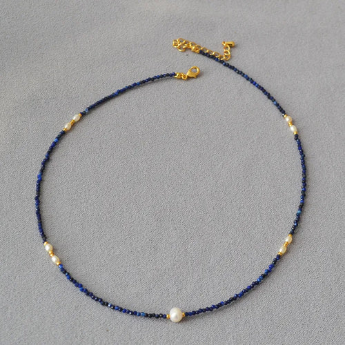 classic style geometric freshwater pearl lapis lazuli brass wholesale necklace