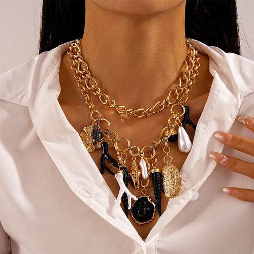 Elegant Exaggerated Geometric Antlers Alloy Lobster Trigger Clasp Closure Layered Necklaces Wholesale
