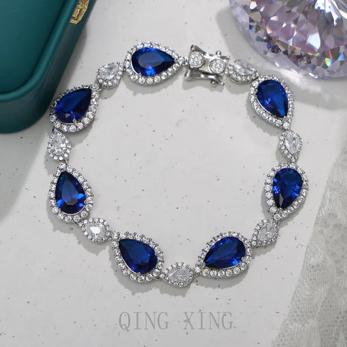 Vintage Style Luxurious Water Droplets Brass White Gold Plated Crystal Zircon Bracelets In Bulk