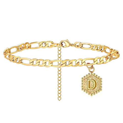 Unisex Gold Copper Anklet Featuring Letter Pattern, Stylish Foot Accessory