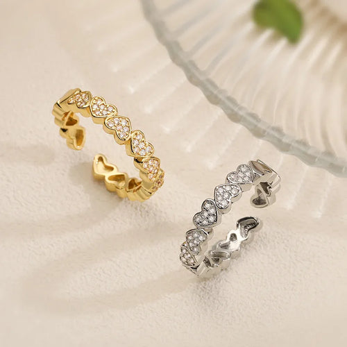 Wholesale Jewelry Vintage Style Simple Style Heart Shape Copper Zircon 18K Gold Plated Plating Inlay Open Rings