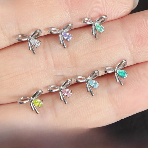 Titanium Alloy Earrings Inlaid with Zirconia G23 Titanium Piercing Jewelry Bowknot Design Internal Thread Ear Bone Lip Stud