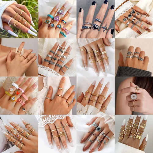1 set fashion letter star flower alloy metal copper asymmetrical plating inlay turquoise rhinestones zircon 18k gold plated gold plated silver plated unisex rings
