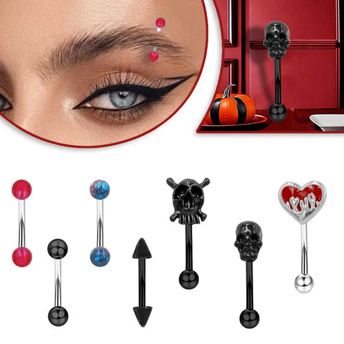 1 Piece Eyebrow Studs Hip-Hop Rock Punk Heart Shape Skull 316 Stainless Steel Arylic Copper Epoxy Plating Acrylic White Gold Plated Eyebrow Studs