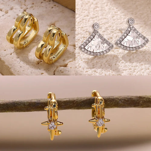 Copper Sector Heart Shape PVD Coated Zircon Earrings